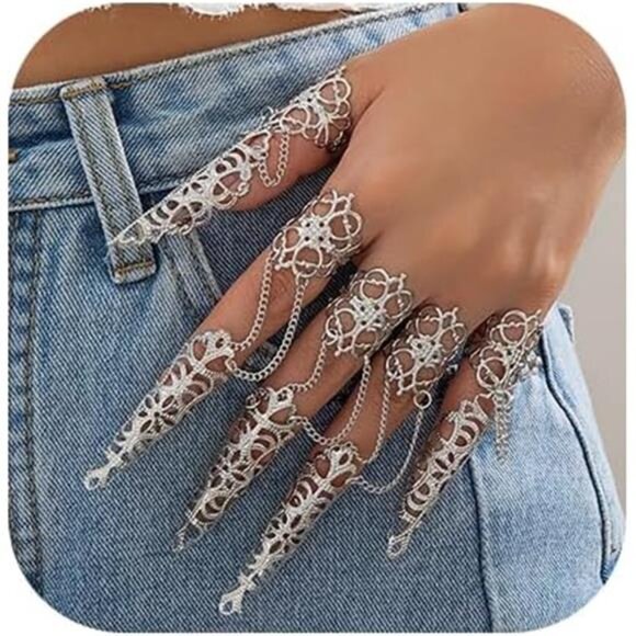 Gothic Nail Bracelet Hand Jewelry – Punk Claw Finger Ring Chain - Picture 1 of 5